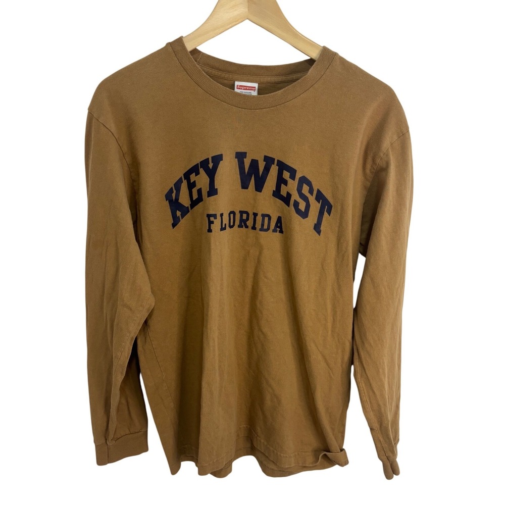 Supreme Key West Florida‎ Long Sleeve T Shirt Mens Brown Graphic Tee Medium
